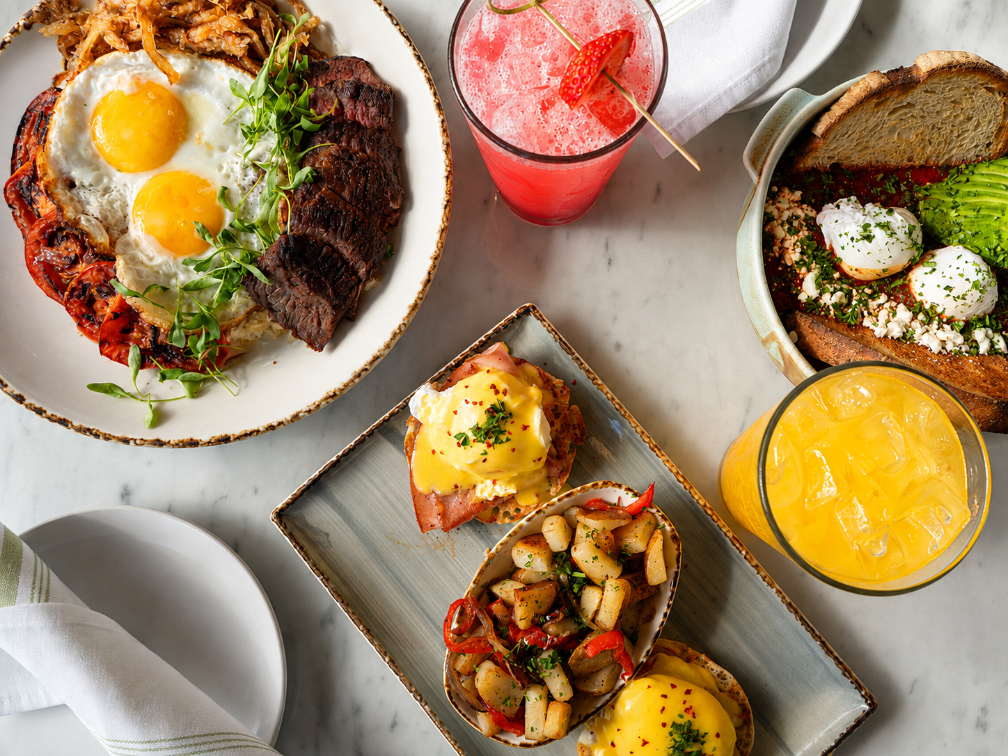 Steak and eggs, eggs benedict and avocado toast at Olia in Glendale