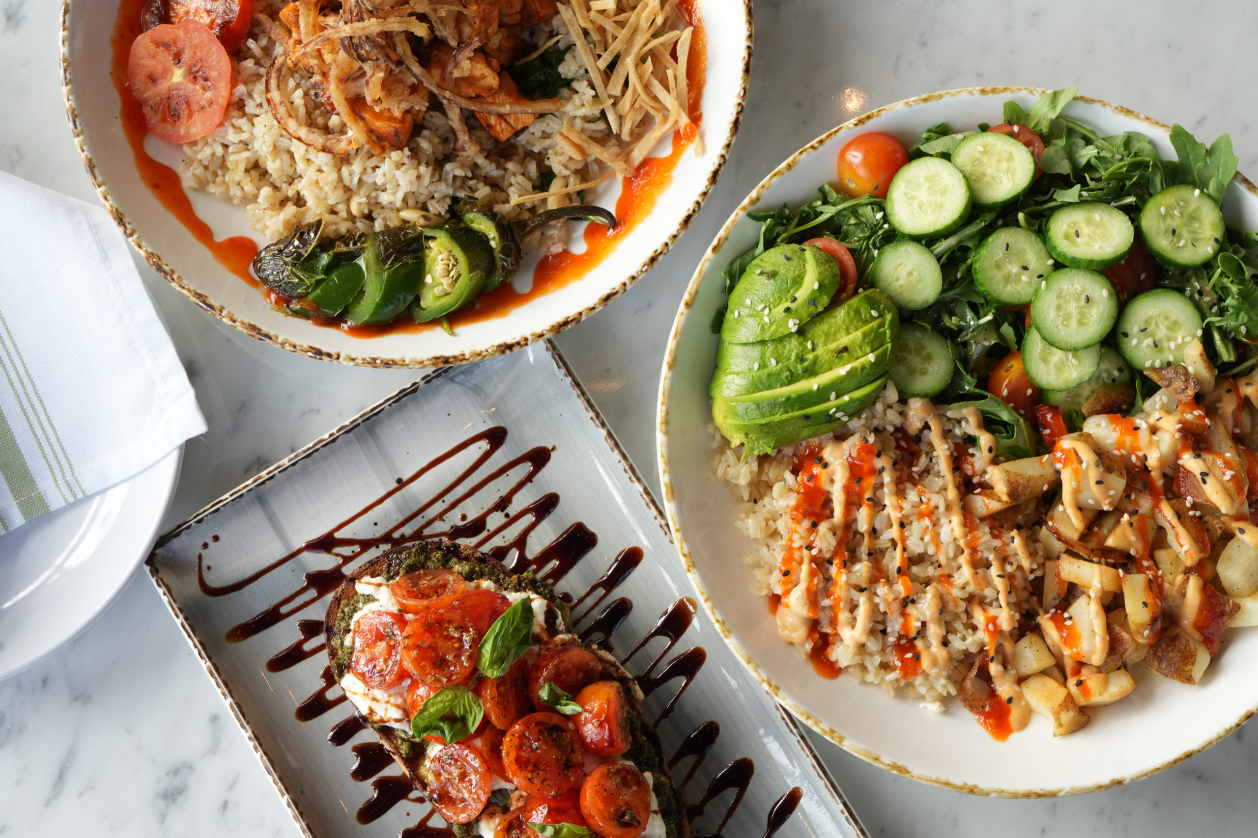 Grain bowls, salad and bruschetta at Olia in Glendale