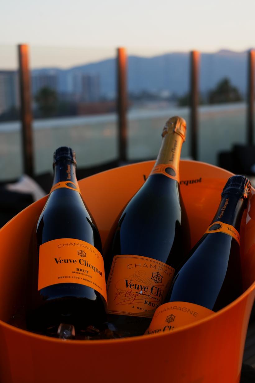 Champagne on ice at sunset on the Mya rooftop